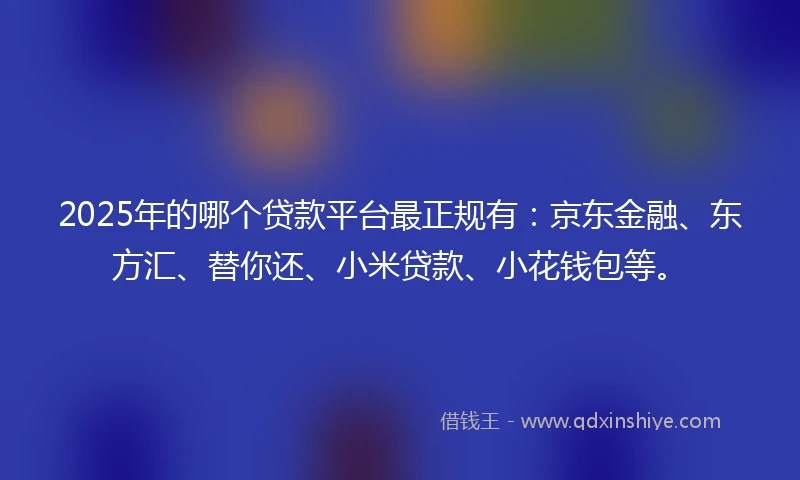 2025年的哪个贷款平台最正规有：京东金融、东方汇、替你还、小米贷款、小花钱包等。