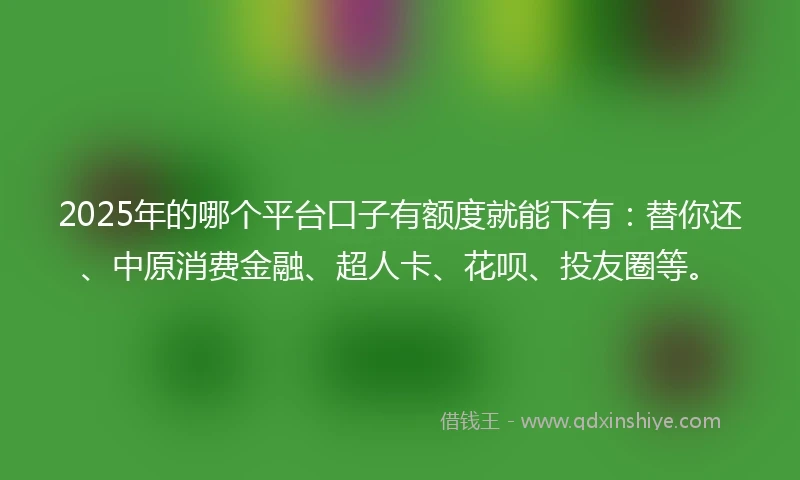 2025年的哪个平台口子有额度就能下有：替你还、中原消费金融、超人卡、花呗、投友圈等。