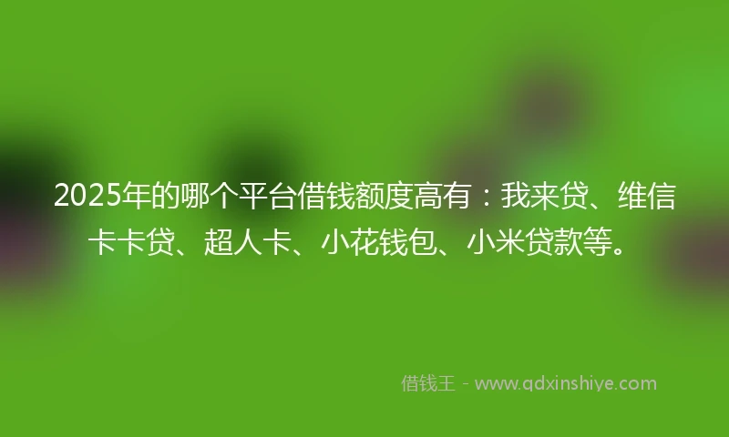 2025年的哪个平台借钱额度高有：我来贷、维信卡卡贷、超人卡、小花钱包、小米贷款等。