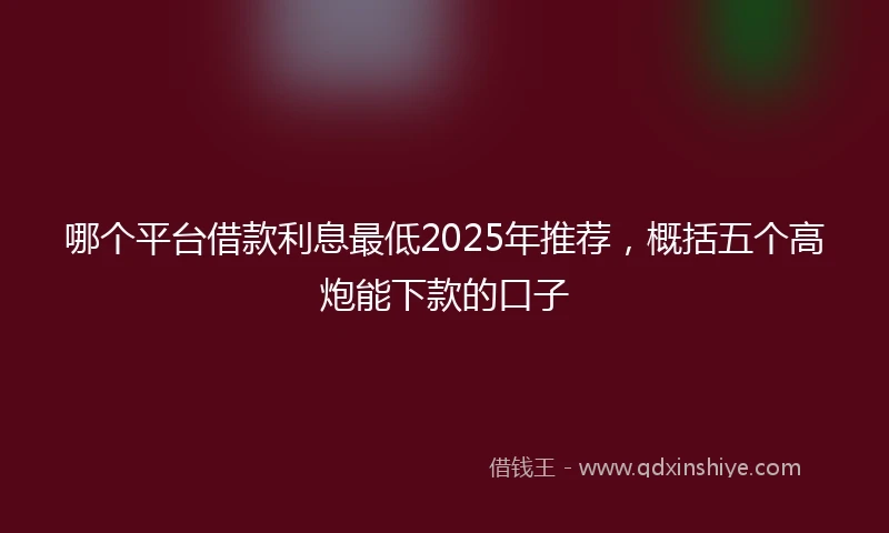 哪个平台借款利息最低2025年推荐，概括五个高炮能下款的口子