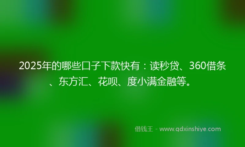2025年的哪些口子下款快有：读秒贷、360借条、东方汇、花呗、度小满金融等。