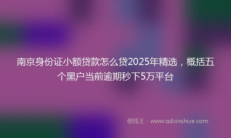 南京身份证小额贷款怎么贷2025年精选，概括五个黑户当前逾期秒下5万平台
