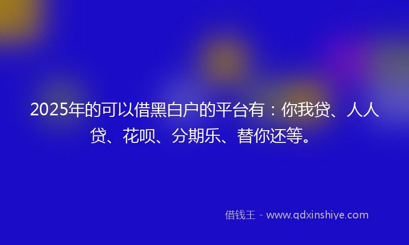 2025年的可以借黑白户的平台有：你我贷、人人贷、花呗、分期乐、替你还等。