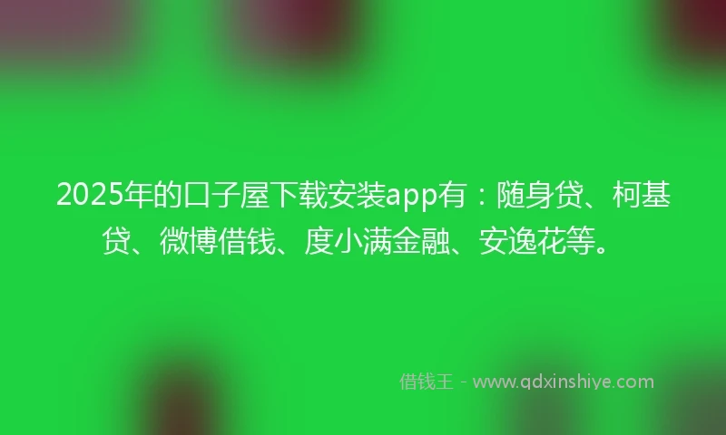2025年的口子屋下载安装app有：随身贷、柯基贷、微博借钱、度小满金融、安逸花等。