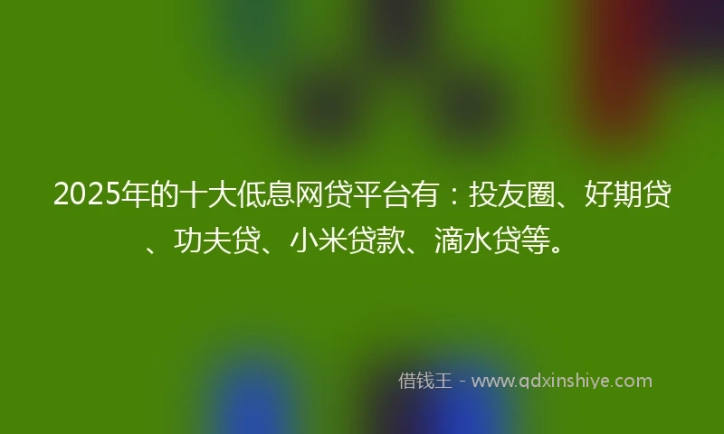 2025年的十大低息网贷平台有：投友圈、好期贷、功夫贷、小米贷款、滴水贷等。