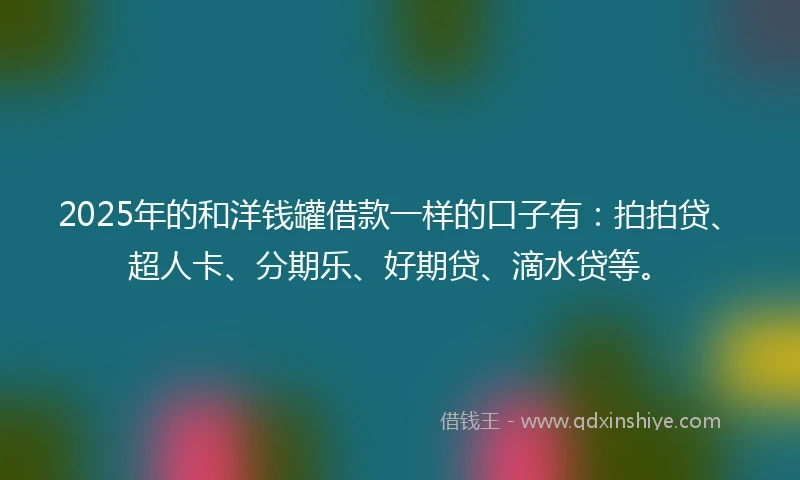 2025年的和洋钱罐借款一样的口子有：拍拍贷、超人卡、分期乐、好期贷、滴水贷等。
