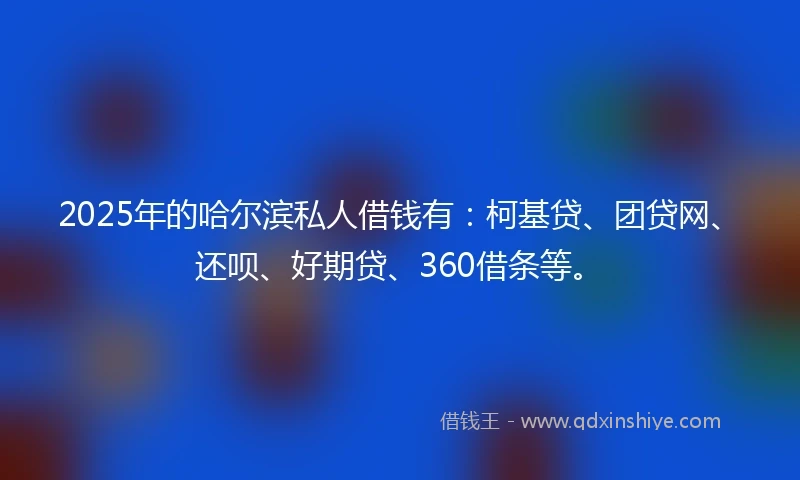2025年的哈尔滨私人借钱有：柯基贷、团贷网、还呗、好期贷、360借条等。