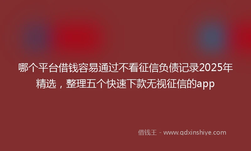 哪个平台借钱容易通过不看征信负债记录2025年精选，整理五个快速下款无视征信的app