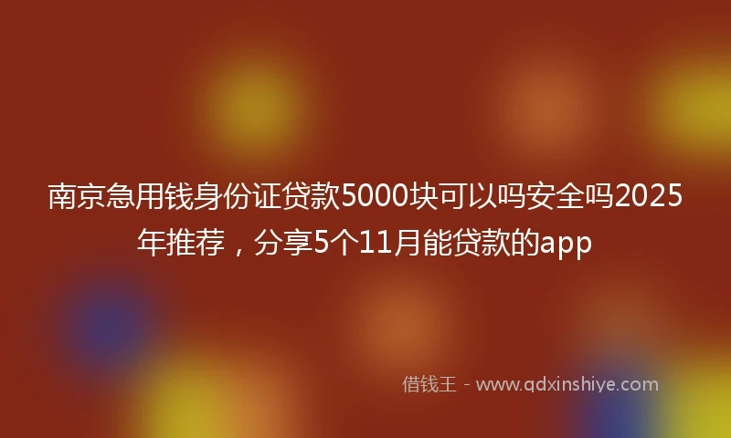 南京急用钱身份证贷款5000块可以吗安全吗2025年推荐，分享5个11月能贷款的app