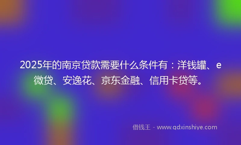2025年的南京贷款需要什么条件有：洋钱罐、e微贷、安逸花、京东金融、信用卡贷等。