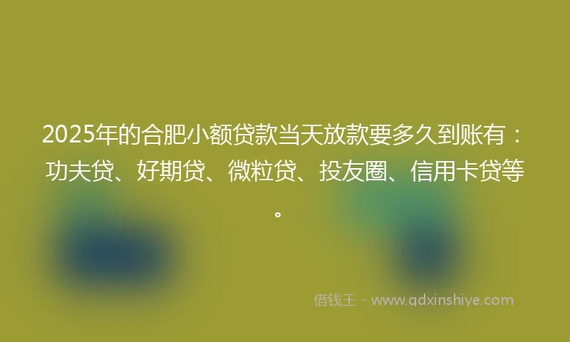 2025年的合肥小额贷款当天放款要多久到账有：功夫贷、好期贷、微粒贷、投友圈、信用卡贷等。
