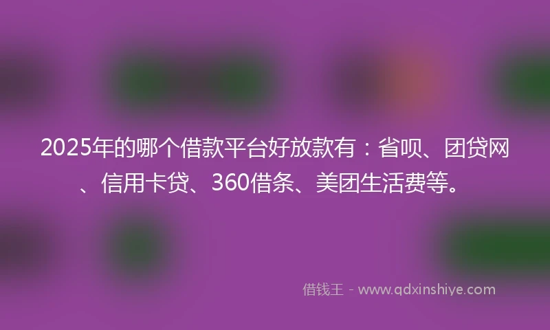 2025年的哪个借款平台好放款有：省呗、团贷网、信用卡贷、360借条、美团生活费等。
