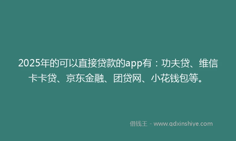 2025年的可以直接贷款的app有：功夫贷、维信卡卡贷、京东金融、团贷网、小花钱包等。