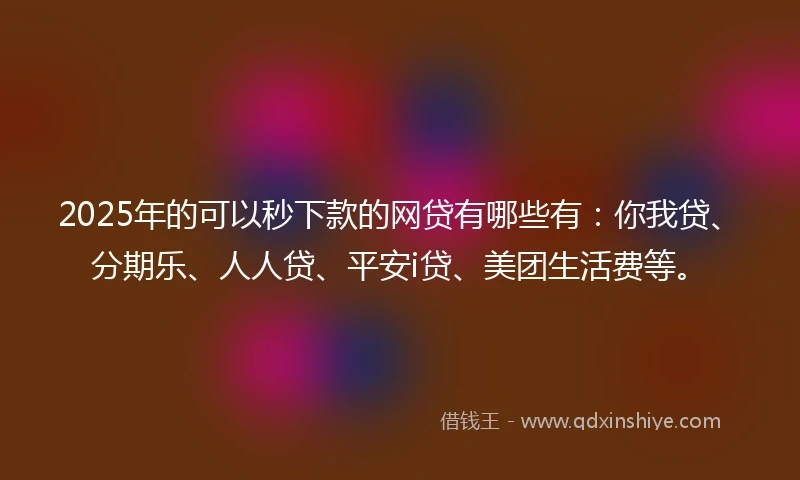 2025年的可以秒下款的网贷有哪些有：你我贷、分期乐、人人贷、平安i贷、美团生活费等。