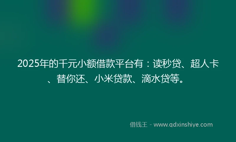 2025年的千元小额借款平台有：读秒贷、超人卡、替你还、小米贷款、滴水贷等。
