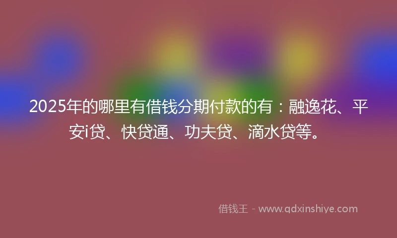 2025年的哪里有借钱分期付款的有:融逸花、平安i贷、快贷通、功夫贷、滴水贷等。