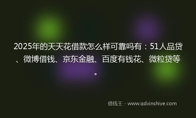 2025年的天天花借款怎么样可靠吗有：51人品贷、微博借钱、京东金融、百度有钱花、微粒贷等。