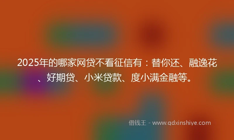2025年的哪家网贷不看征信有：替你还、融逸花、好期贷、小米贷款、度小满金融等。