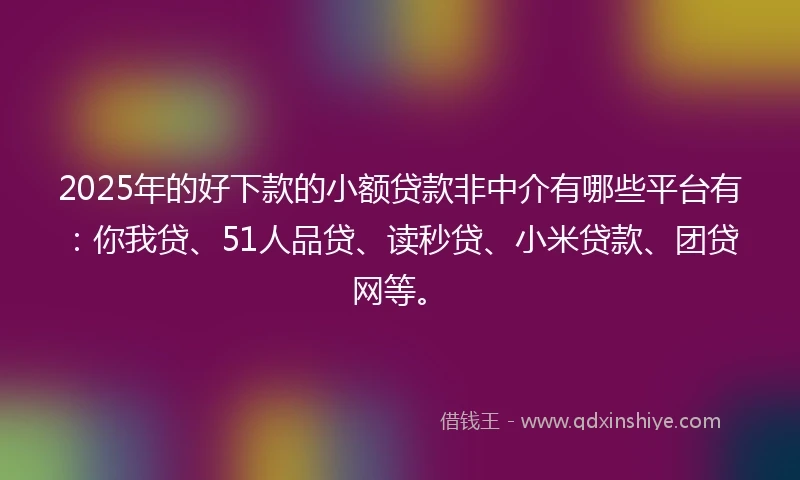 2025年的好下款的小额贷款非中介有哪些平台有:你我贷、51人品贷、读秒贷、小米贷款、团贷网等。