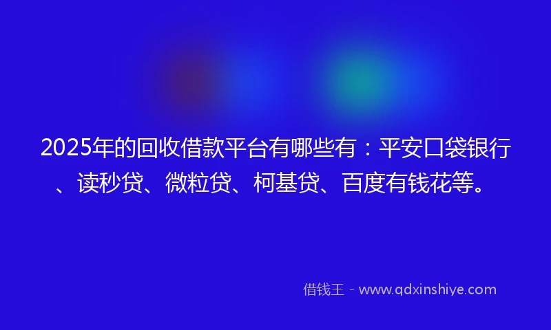 2025年的回收借款平台有哪些有：平安口袋银行、读秒贷、微粒贷、柯基贷、百度有钱花等。