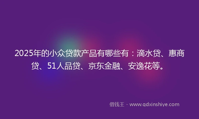 2025年的小众贷款产品有哪些有：滴水贷、惠商贷、51人品贷、京东金融、安逸花等。