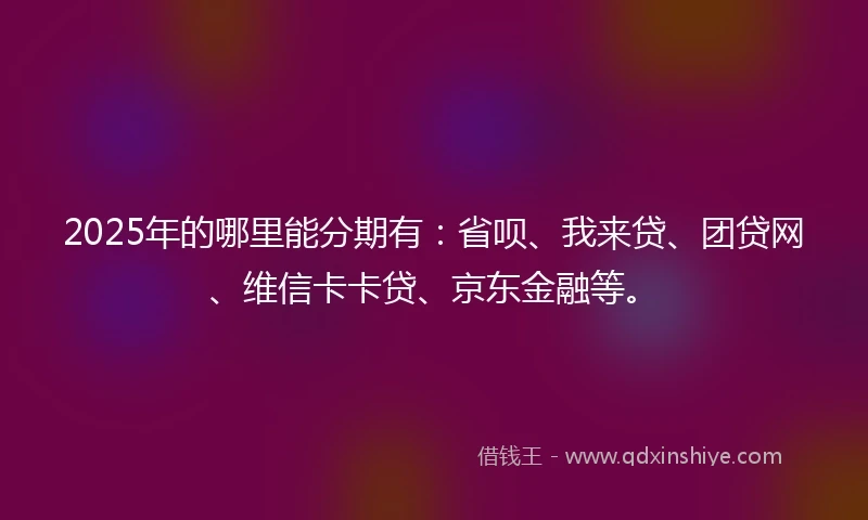 2025年的哪里能分期有：省呗、我来贷、团贷网、维信卡卡贷、京东金融等。