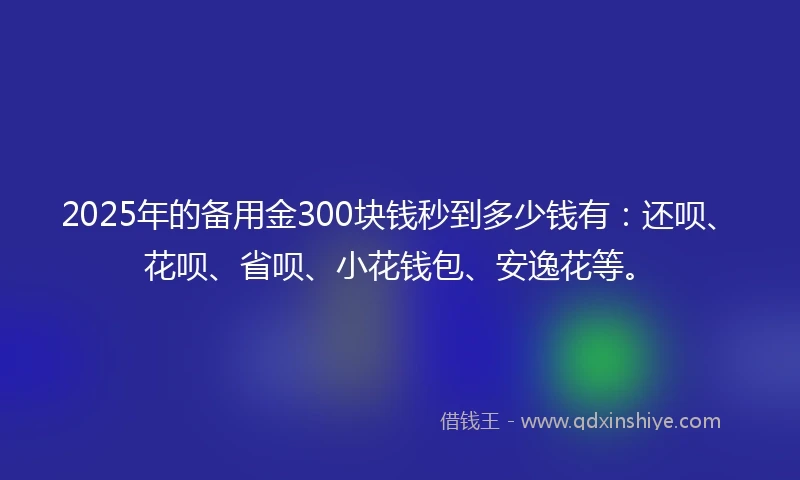 2025年的备用金300块钱秒到多少钱有：还呗、花呗、省呗、小花钱包、安逸花等。