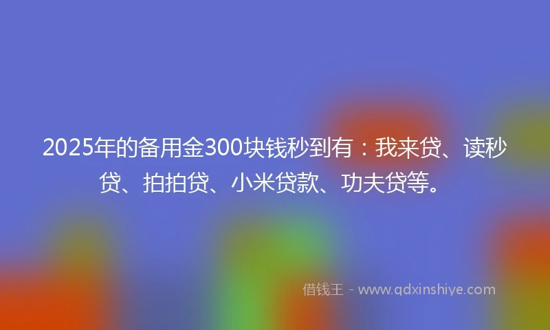 2025年的备用金300块钱秒到有：我来贷、读秒贷、拍拍贷、小米贷款、功夫贷等。