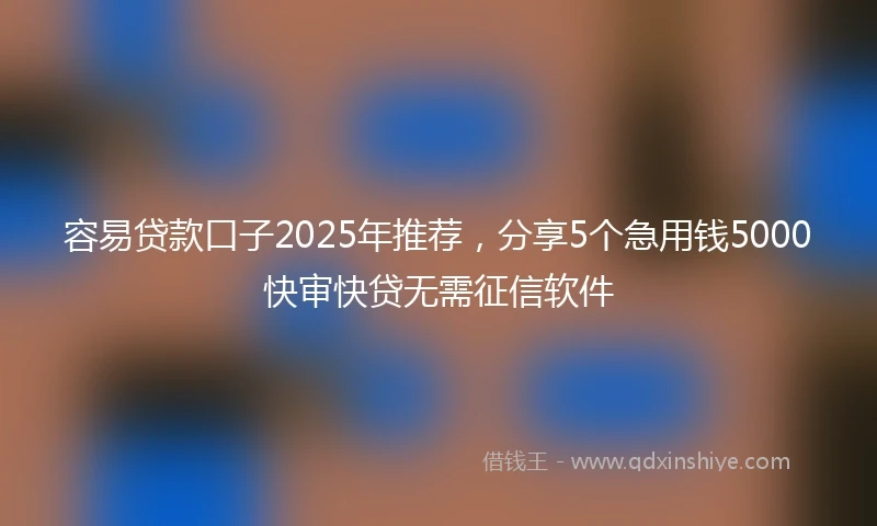 容易贷款口子2025年推荐，分享5个急用钱5000快审快贷无需征信软件