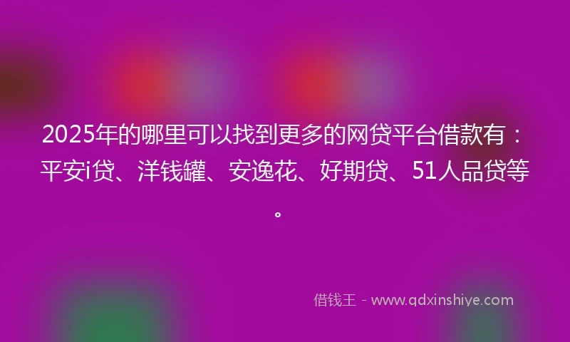 2025年的哪里可以找到更多的网贷平台借款有：平安i贷、洋钱罐、安逸花、好期贷、51人品贷等。