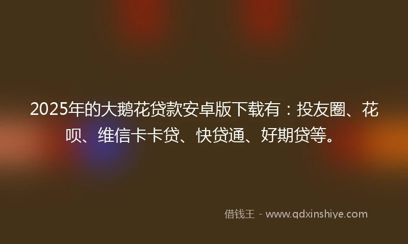2025年的大鹅花贷款安卓版下载有：投友圈、花呗、维信卡卡贷、快贷通、好期贷等。