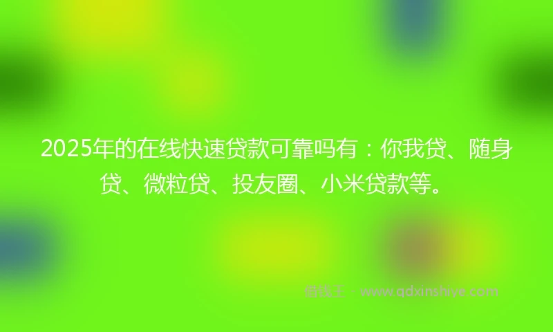 2025年的在线快速贷款可靠吗有：你我贷、随身贷、微粒贷、投友圈、小米贷款等。