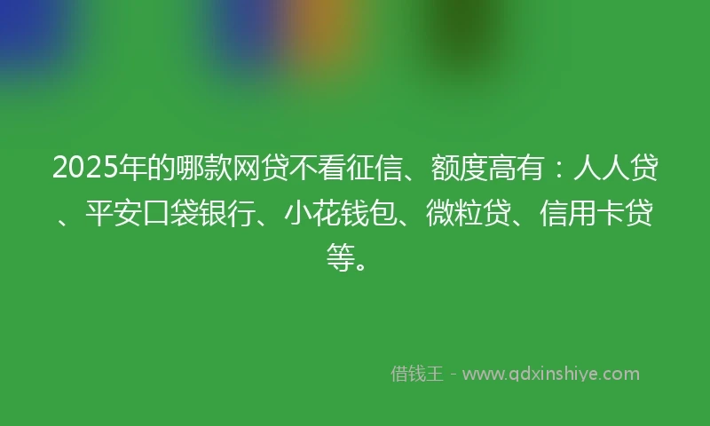 2025年的哪款网贷不看征信、额度高有：人人贷、平安口袋银行、小花钱包、微粒贷、信用卡贷等。