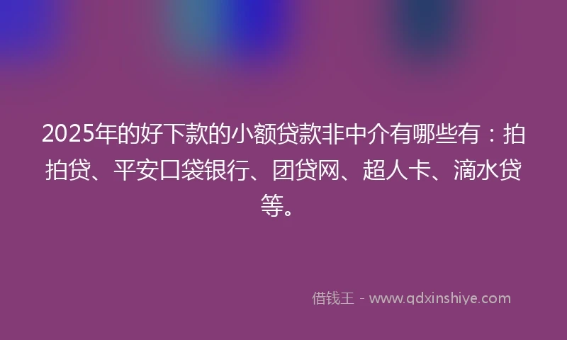 2025年的好下款的小额贷款非中介有哪些有：拍拍贷、平安口袋银行、团贷网、超人卡、滴水贷等。