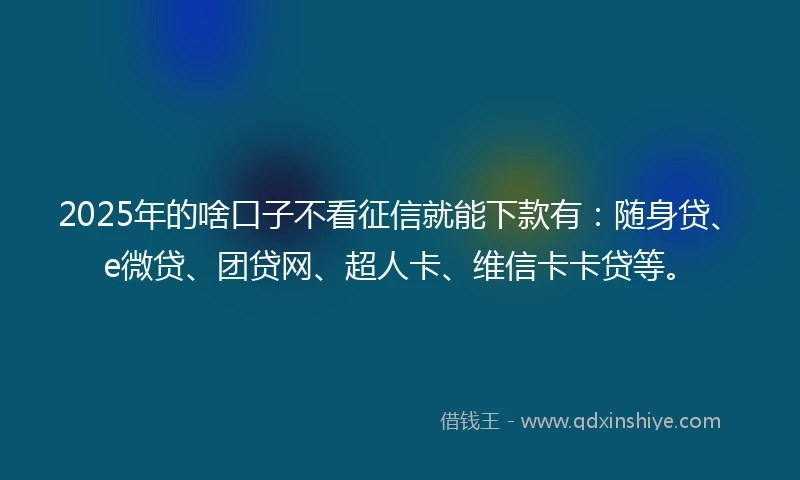 2025年的啥口子不看征信就能下款有：随身贷、e微贷、团贷网、超人卡、维信卡卡贷等。