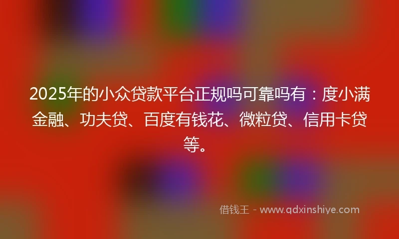 2025年的小众贷款平台正规吗可靠吗有：度小满金融、功夫贷、百度有钱花、微粒贷、信用卡贷等。
