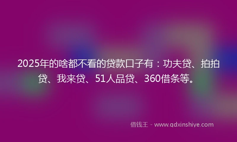 2025年的啥都不看的贷款口子有：功夫贷、拍拍贷、我来贷、51人品贷、360借条等。