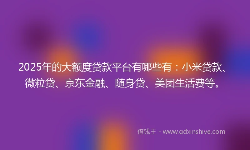 2025年的大额度贷款平台有哪些有：小米贷款、微粒贷、京东金融、随身贷、美团生活费等。