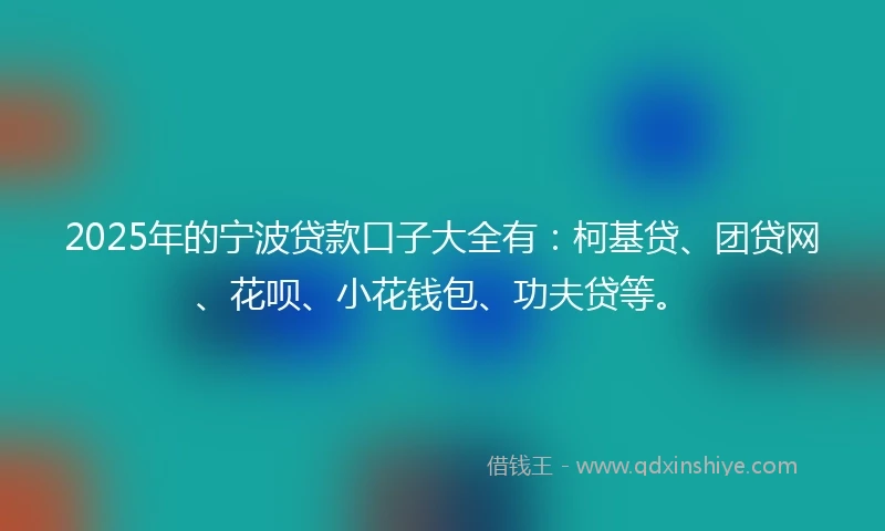 2025年的宁波贷款口子大全有：柯基贷、团贷网、花呗、小花钱包、功夫贷等。
