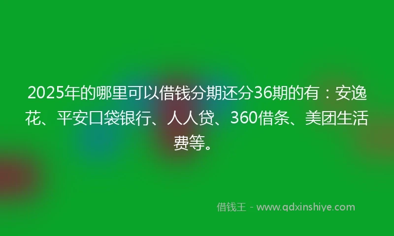 2025年的哪里可以借钱分期还分36期的有：安逸花、平安口袋银行、人人贷、360借条、美团生活费等。