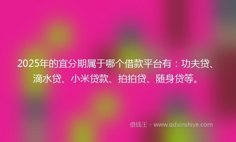 2025年的宜分期属于哪个借款平台有:功夫贷、滴水贷、小米贷款、拍拍贷、随身贷等。