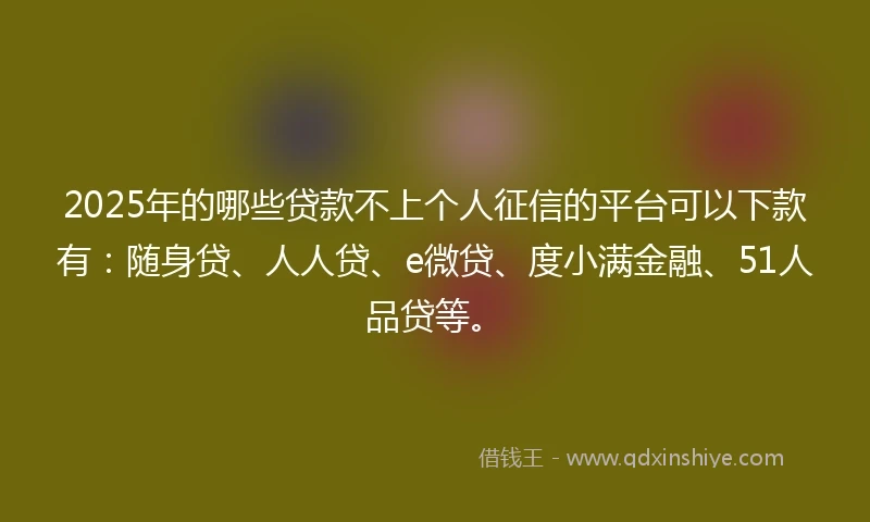 2025年的哪些贷款不上个人征信的平台可以下款有：随身贷、人人贷、e微贷、度小满金融、51人品贷等。