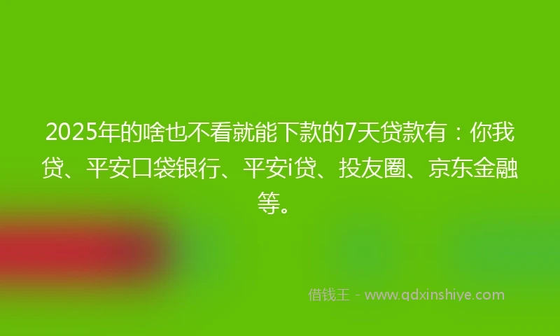 2025年的啥也不看就能下款的7天贷款有：你我贷、平安口袋银行、平安i贷、投友圈、京东金融等。