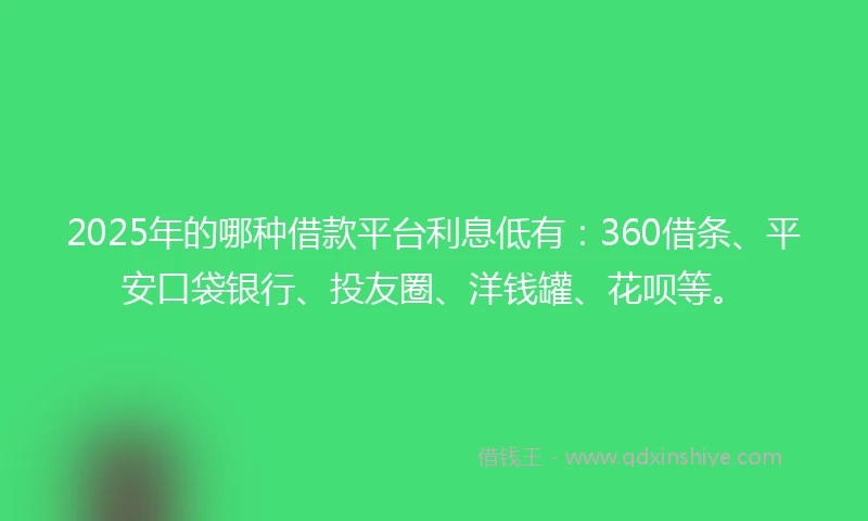 2025年的哪种借款平台利息低有：360借条、平安口袋银行、投友圈、洋钱罐、花呗等。