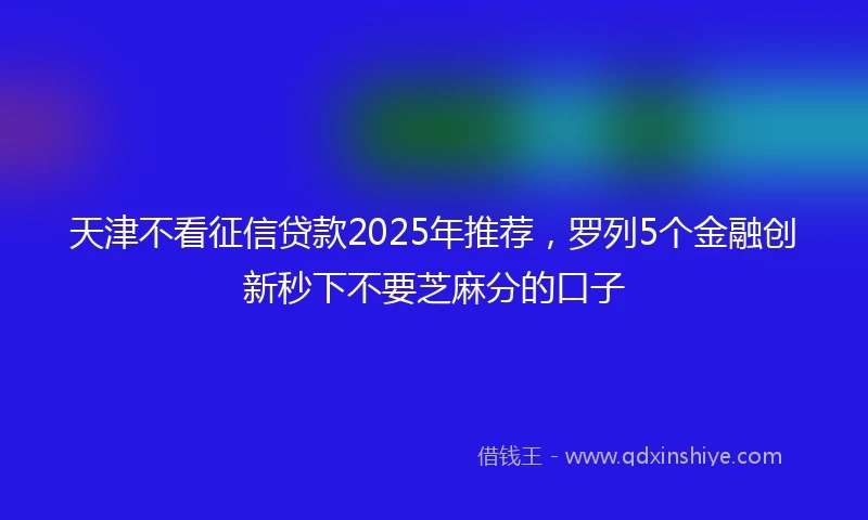 天津不看征信贷款2025年推荐，罗列5个金融创新秒下不要芝麻分的口子