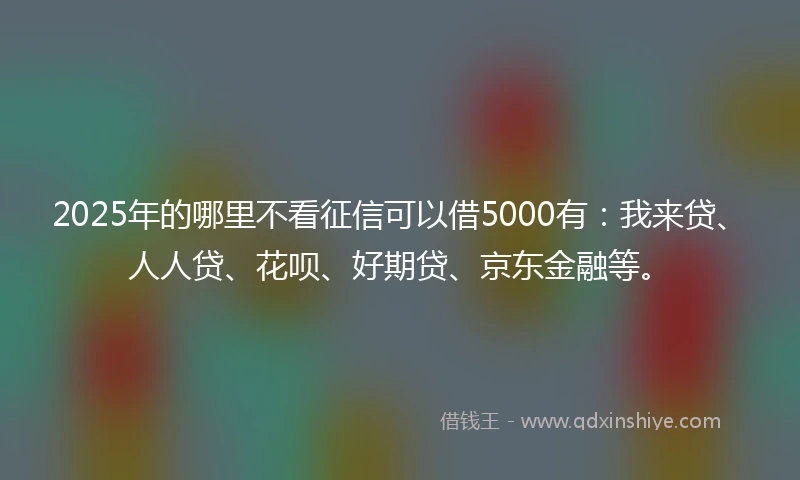 2025年的哪里不看征信可以借5000有：我来贷、人人贷、花呗、好期贷、京东金融等。