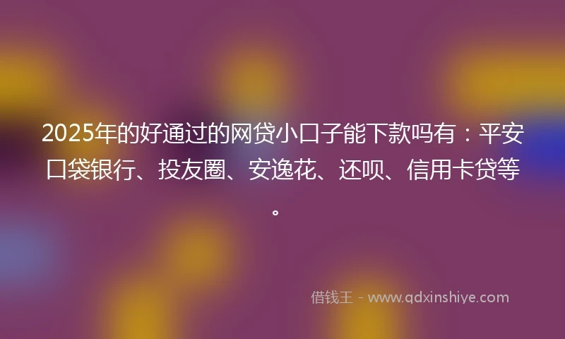 2025年的好通过的网贷小口子能下款吗有：平安口袋银行、投友圈、安逸花、还呗、信用卡贷等。