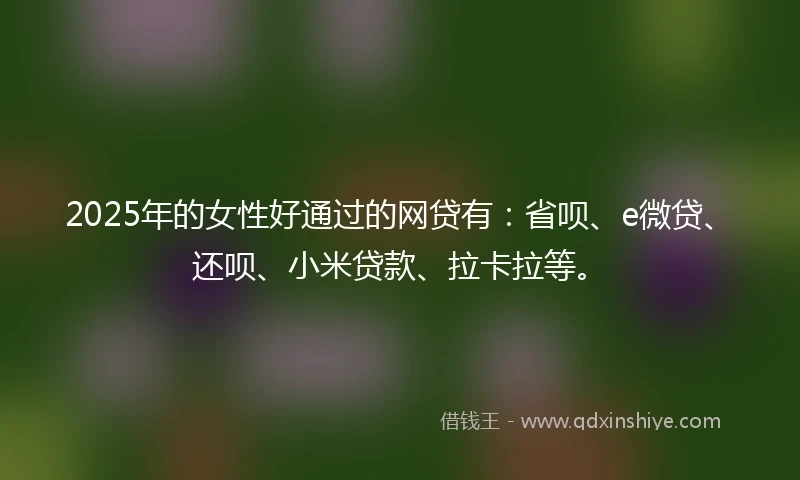 2025年的女性好通过的网贷有:省呗、e微贷、还呗、小米贷款、拉卡拉等。