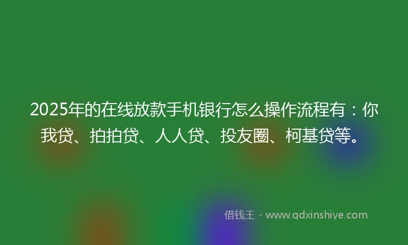 2025年的在线放款手机银行怎么操作流程有：你我贷、拍拍贷、人人贷、投友圈、柯基贷等。