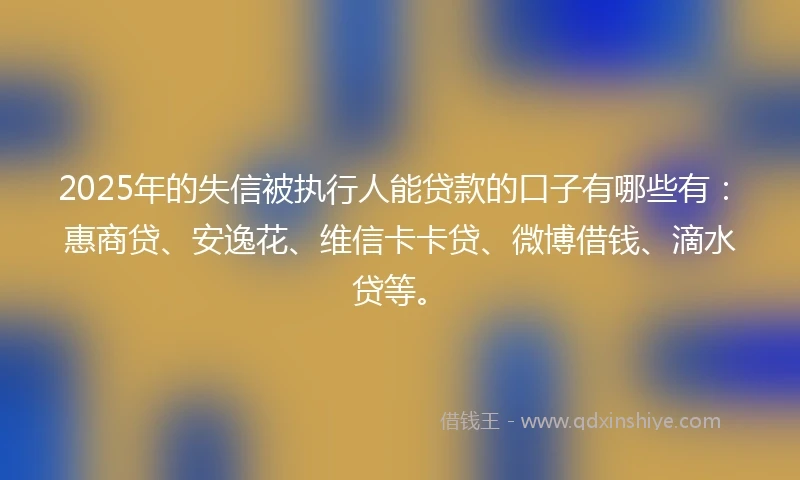 2025年的失信被执行人能贷款的口子有哪些有：惠商贷、安逸花、维信卡卡贷、微博借钱、滴水贷等。